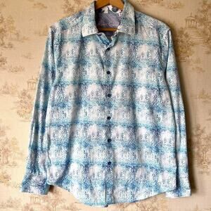 Robert Graham Button Down Shirt | Glacial Blue Abstract Print | Size L